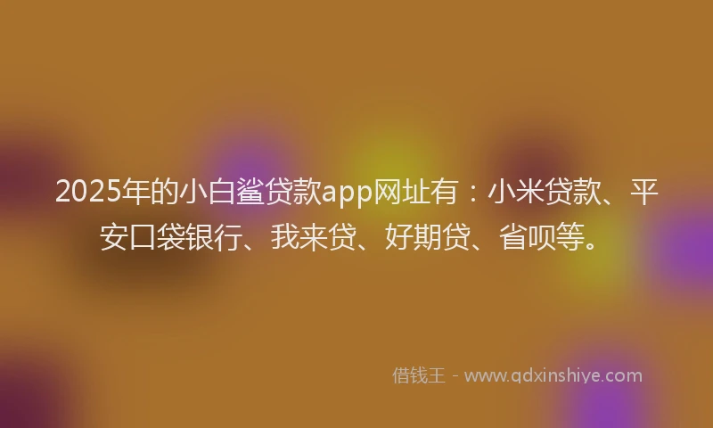 2025年的小白鲨贷款app网址有：小米贷款、平安口袋银行、我来贷、好期贷、省呗等。