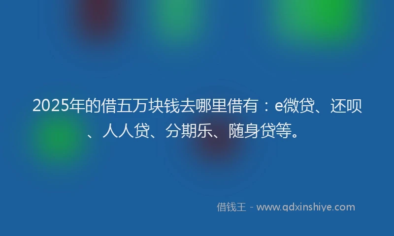 2025年的借五万块钱去哪里借有：e微贷、还呗、人人贷、分期乐、随身贷等。