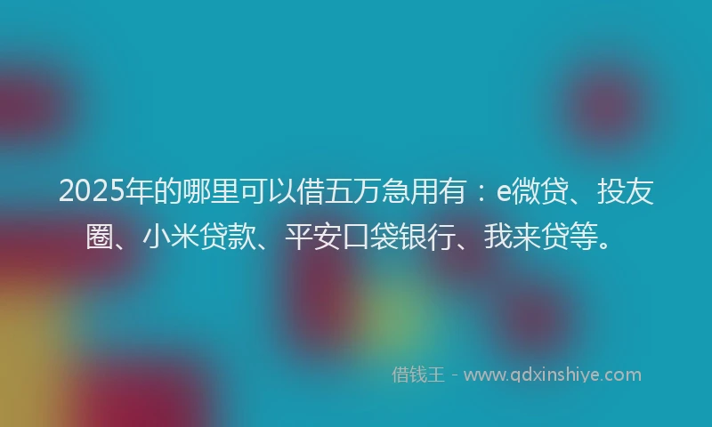 2025年的哪里可以借五万急用有：e微贷、投友圈、小米贷款、平安口袋银行、我来贷等。