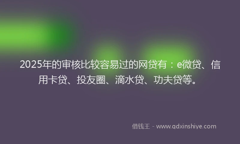 2025年的审核比较容易过的网贷有：e微贷、信用卡贷、投友圈、滴水贷、功夫贷等。