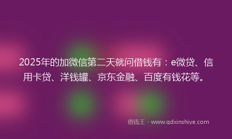 2025年的加微信第二天就问借钱有：e微贷、信用卡贷、洋钱罐、京东金融、百度有钱花等。