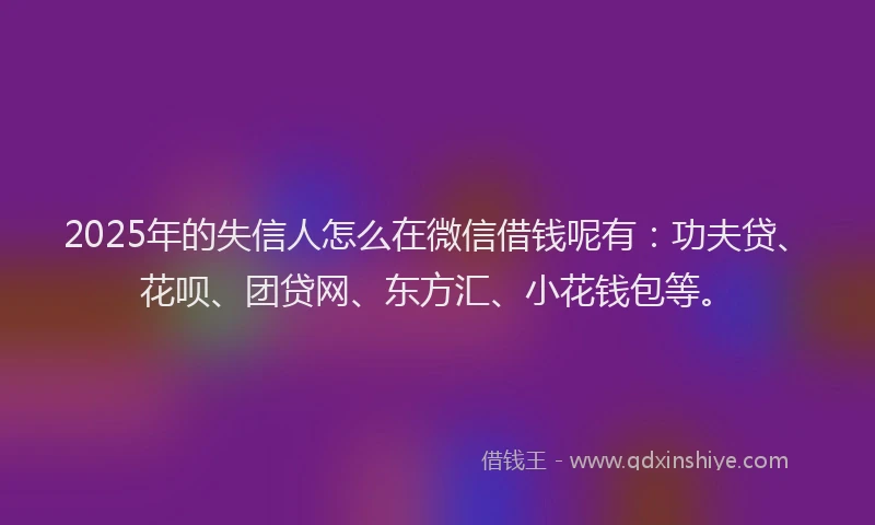 2025年的失信人怎么在微信借钱呢有：功夫贷、花呗、团贷网、东方汇、小花钱包等。