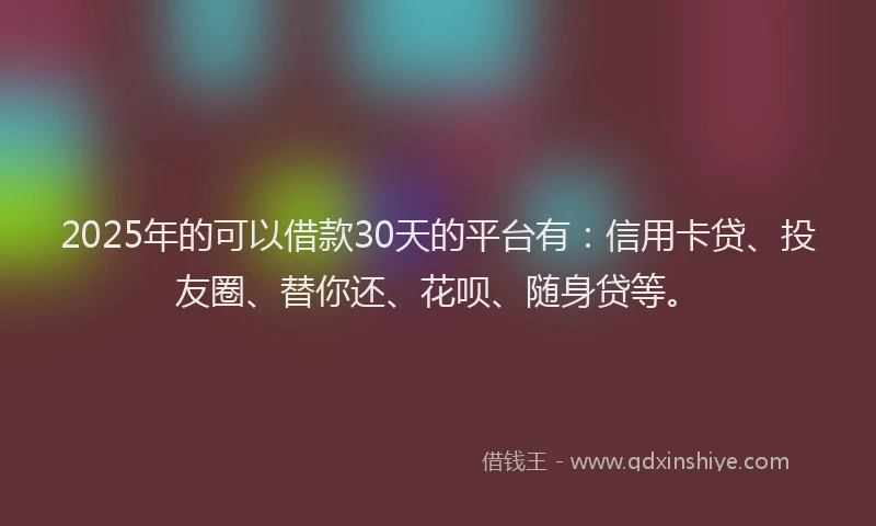 2025年的可以借款30天的平台有：信用卡贷、投友圈、替你还、花呗、随身贷等。