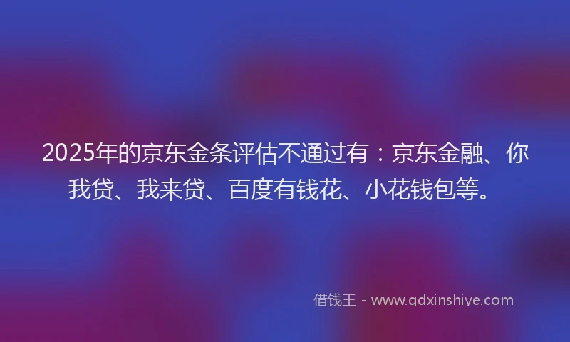 2025年的京东金条评估不通过有：京东金融、你我贷、我来贷、百度有钱花、小花钱包等。