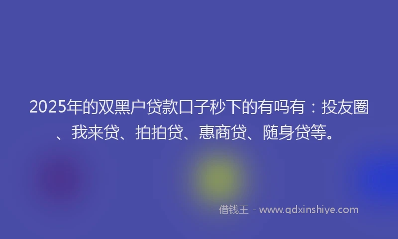 2025年的双黑户贷款口子秒下的有吗有：投友圈、我来贷、拍拍贷、惠商贷、随身贷等。