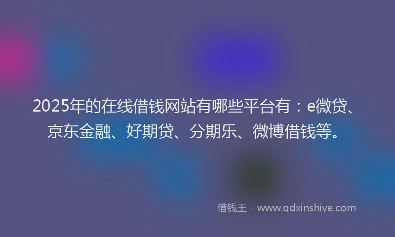 2025年的在线借钱网站有哪些平台有：e微贷、京东金融、好期贷、分期乐、微博借钱等。