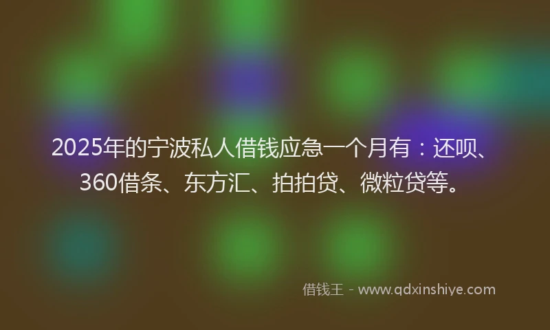2025年的宁波私人借钱应急一个月有：还呗、360借条、东方汇、拍拍贷、微粒贷等。