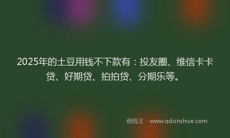 2025年的土豆用钱不下款有：投友圈、维信卡卡贷、好期贷、拍拍贷、分期乐等。