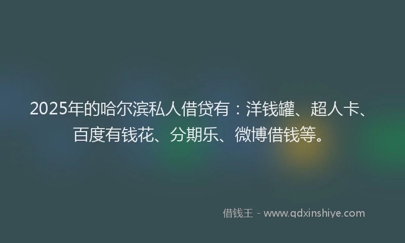 2025年的哈尔滨私人借贷有：洋钱罐、超人卡、百度有钱花、分期乐、微博借钱等。