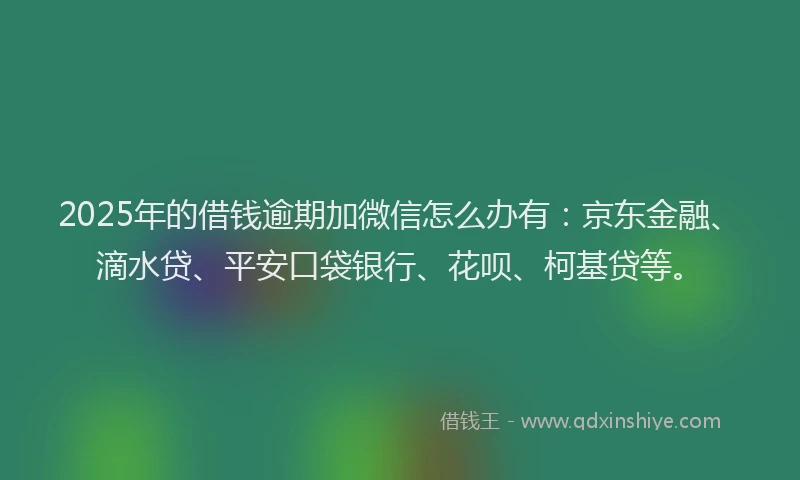 2025年的借钱逾期加微信怎么办有：京东金融、滴水贷、平安口袋银行、花呗、柯基贷等。