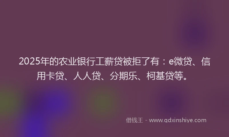 2025年的农业银行工薪贷被拒了有：e微贷、信用卡贷、人人贷、分期乐、柯基贷等。