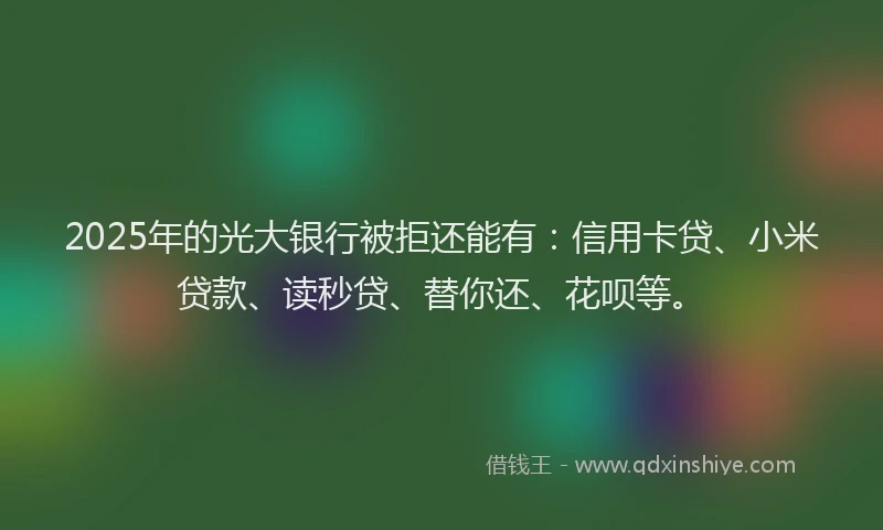 2025年的光大银行被拒还能有：信用卡贷、小米贷款、读秒贷、替你还、花呗等。