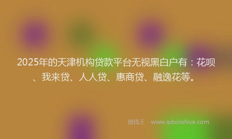 2025年的天津机构贷款平台无视黑白户有：花呗、我来贷、人人贷、惠商贷、融逸花等。