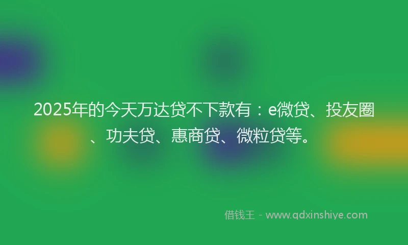 2025年的今天万达贷不下款有：e微贷、投友圈、功夫贷、惠商贷、微粒贷等。
