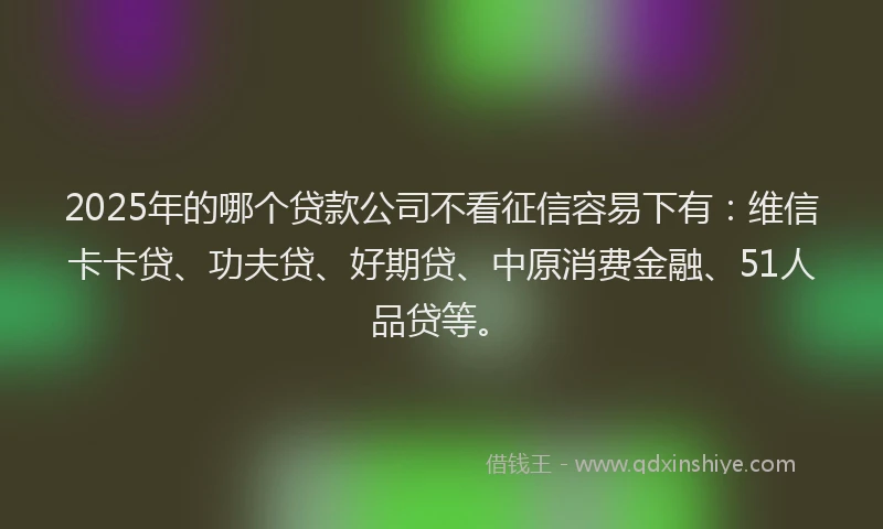 2025年的哪个贷款公司不看征信容易下有：维信卡卡贷、功夫贷、好期贷、中原消费金融、51人品贷等。