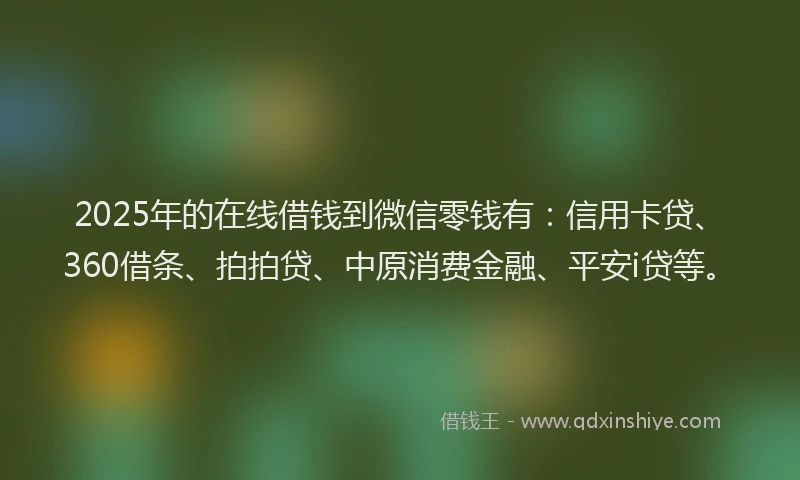 2025年的在线借钱到微信零钱有：信用卡贷、360借条、拍拍贷、中原消费金融、平安i贷等。