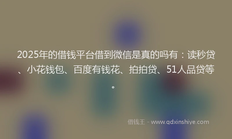2025年的借钱平台借到微信是真的吗有：读秒贷、小花钱包、百度有钱花、拍拍贷、51人品贷等。