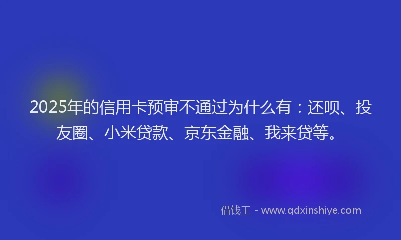 2025年的信用卡预审不通过为什么有：还呗、投友圈、小米贷款、京东金融、我来贷等。