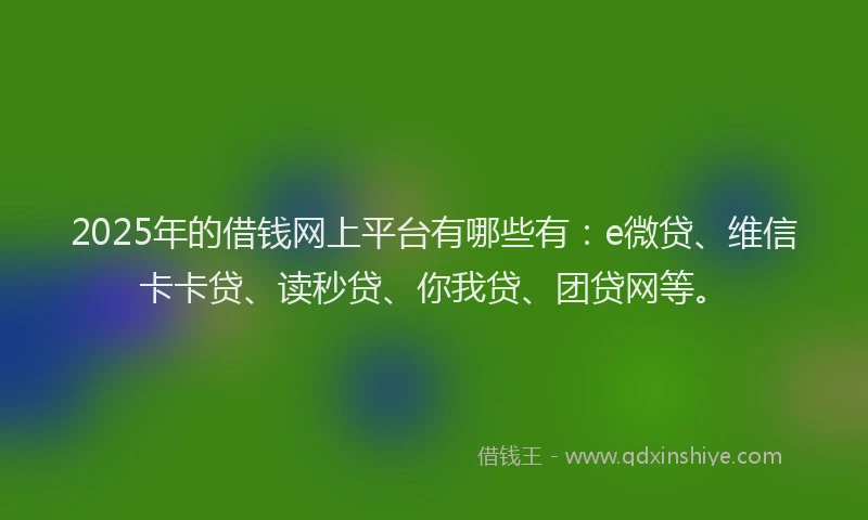 2025年的借钱网上平台有哪些有：e微贷、维信卡卡贷、读秒贷、你我贷、团贷网等。