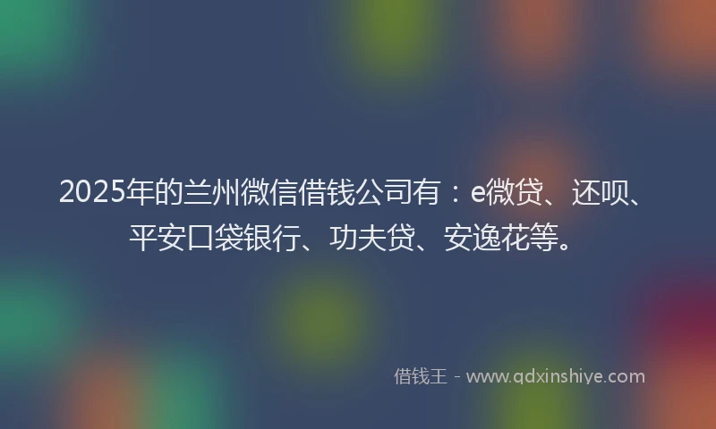 2025年的兰州微信借钱公司有：e微贷、还呗、平安口袋银行、功夫贷、安逸花等。