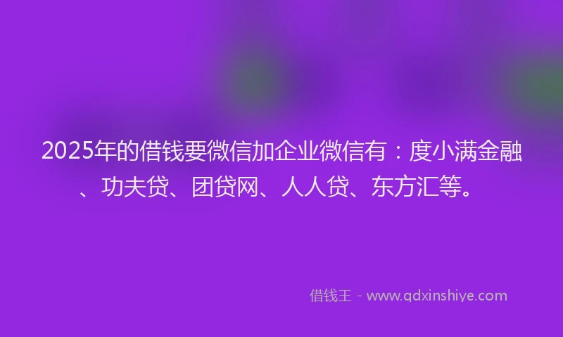 2025年的借钱要微信加企业微信有：度小满金融、功夫贷、团贷网、人人贷、东方汇等。