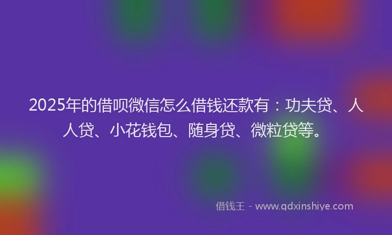 2025年的借呗微信怎么借钱还款有：功夫贷、人人贷、小花钱包、随身贷、微粒贷等。