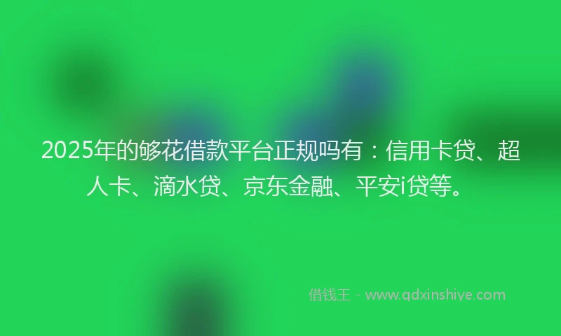 2025年的够花借款平台正规吗有：信用卡贷、超人卡、滴水贷、京东金融、平安i贷等。