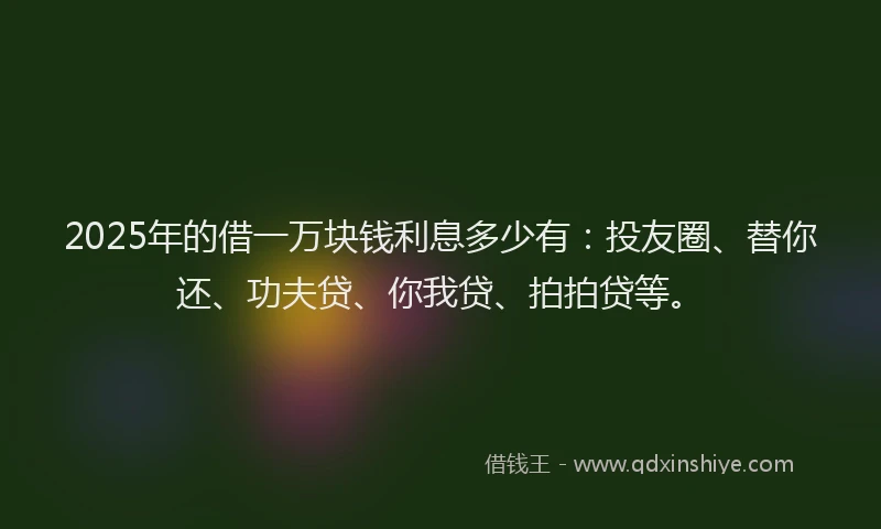 2025年的借一万块钱利息多少有：投友圈、替你还、功夫贷、你我贷、拍拍贷等。