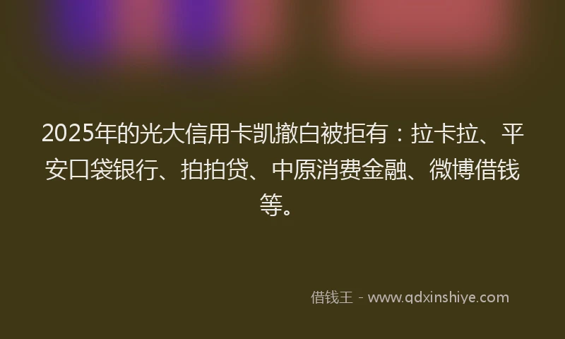 2025年的光大信用卡凯撤白被拒有：拉卡拉、平安口袋银行、拍拍贷、中原消费金融、微博借钱等。