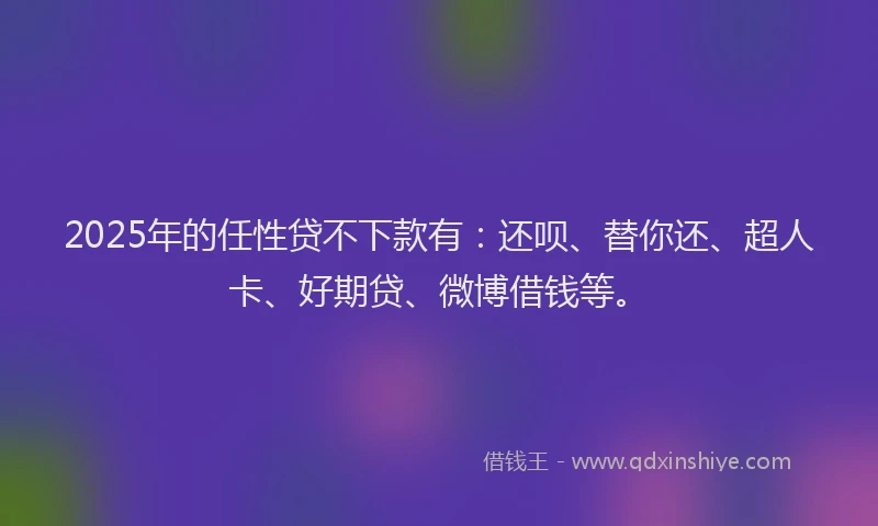 2025年的任性贷不下款有：还呗、替你还、超人卡、好期贷、微博借钱等。