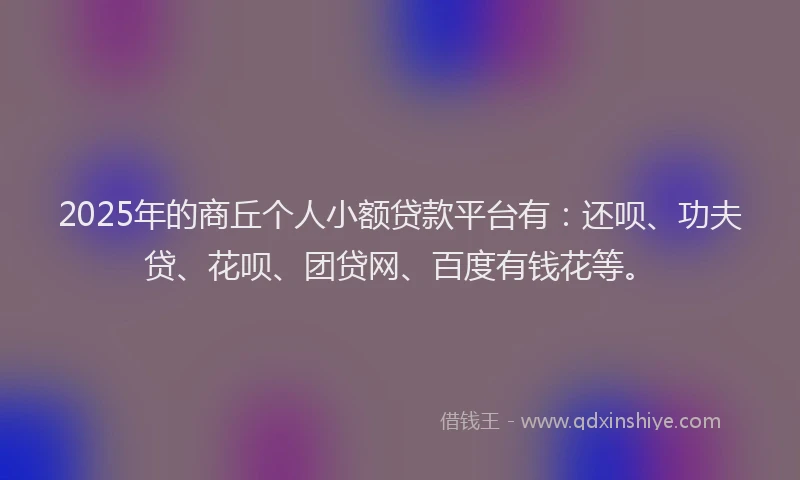 2025年的商丘个人小额贷款平台有：还呗、功夫贷、花呗、团贷网、百度有钱花等。