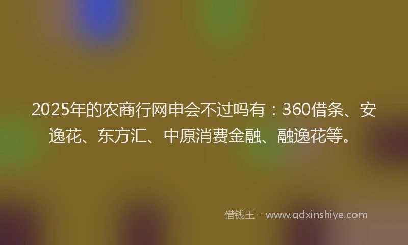 2025年的农商行网申会不过吗有：360借条、安逸花、东方汇、中原消费金融、融逸花等。