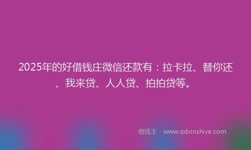 2025年的好借钱庄微信还款有：拉卡拉、替你还、我来贷、人人贷、拍拍贷等。