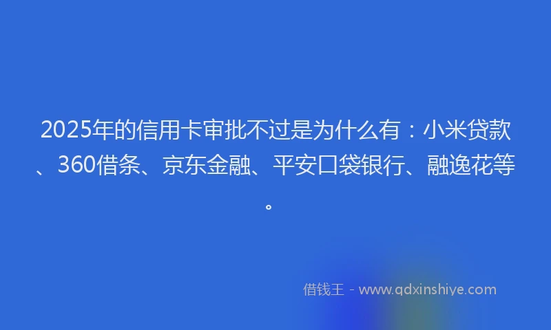 2025年的信用卡审批不过是为什么有：小米贷款、360借条、京东金融、平安口袋银行、融逸花等。