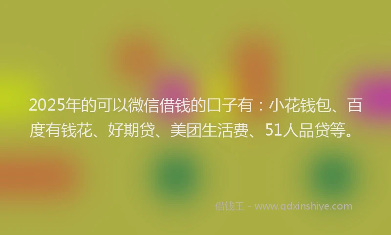 2025年的可以微信借钱的口子有：小花钱包、百度有钱花、好期贷、美团生活费、51人品贷等。