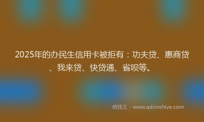 2025年的办民生信用卡被拒有：功夫贷、惠商贷、我来贷、快贷通、省呗等。