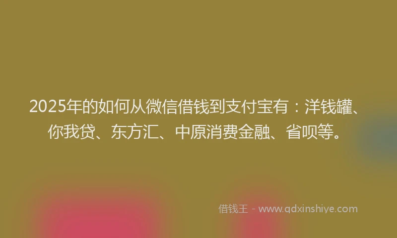 2025年的如何从微信借钱到支付宝有：洋钱罐、你我贷、东方汇、中原消费金融、省呗等。