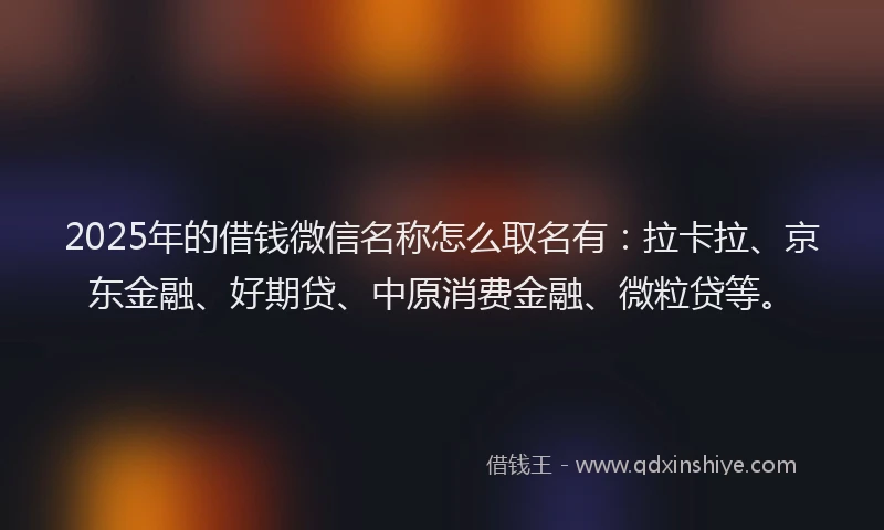 2025年的借钱微信名称怎么取名有：拉卡拉、京东金融、好期贷、中原消费金融、微粒贷等。