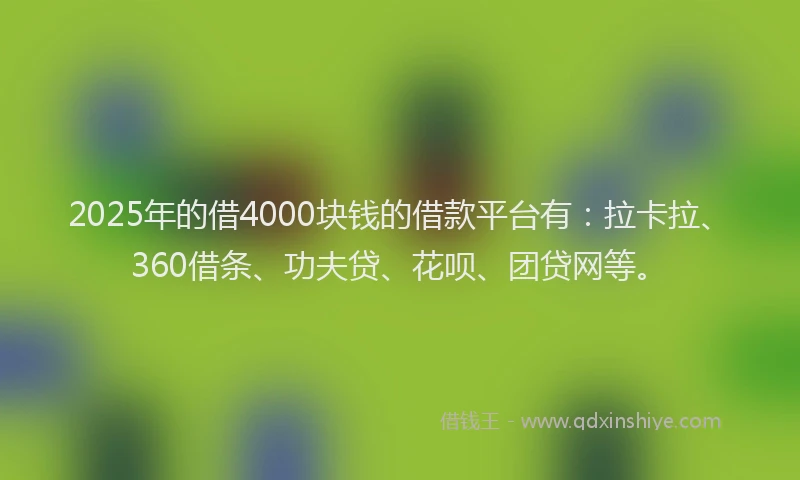 2025年的借4000块钱的借款平台有：拉卡拉、360借条、功夫贷、花呗、团贷网等。