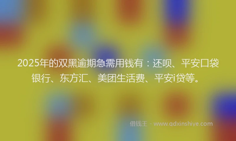 2025年的双黑逾期急需用钱有：还呗、平安口袋银行、东方汇、美团生活费、平安i贷等。