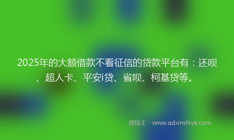 2025年的大额借款不看征信的贷款平台有：还呗、超人卡、平安i贷、省呗、柯基贷等。