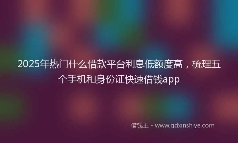 2025年热门什么借款平台利息低额度高，梳理五个手机和身份证快速借钱app