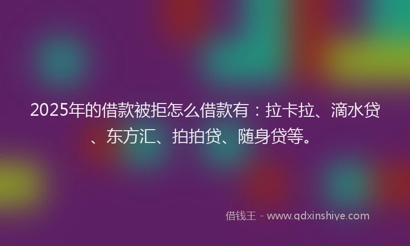 2025年的借款被拒怎么借款有：拉卡拉、滴水贷、东方汇、拍拍贷、随身贷等。