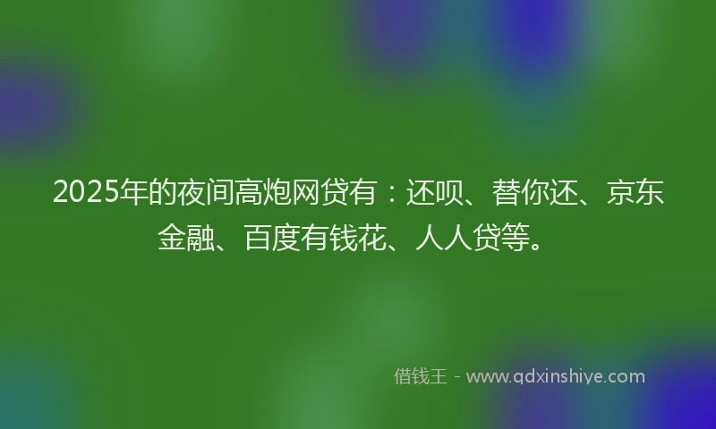 2025年的夜间高炮网贷有：还呗、替你还、京东金融、百度有钱花、人人贷等。