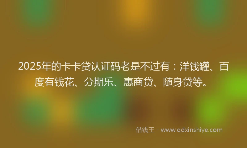 2025年的卡卡贷认证码老是不过有：洋钱罐、百度有钱花、分期乐、惠商贷、随身贷等。