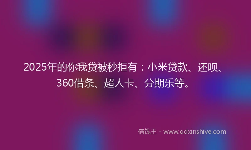 2025年的你我贷被秒拒有：小米贷款、还呗、360借条、超人卡、分期乐等。