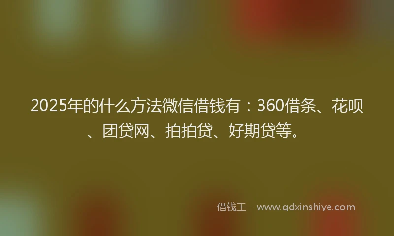 2025年的什么方法微信借钱有：360借条、花呗、团贷网、拍拍贷、好期贷等。