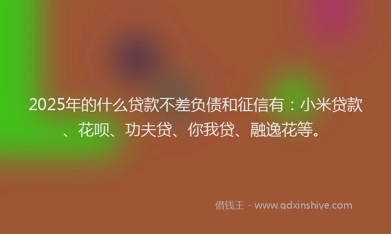 2025年的什么贷款不差负债和征信有：小米贷款、花呗、功夫贷、你我贷、融逸花等。