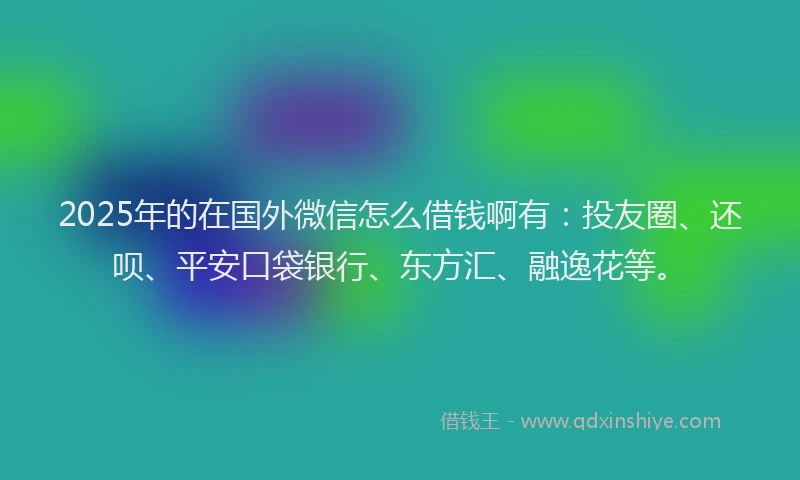 2025年的在国外微信怎么借钱啊有：投友圈、还呗、平安口袋银行、东方汇、融逸花等。