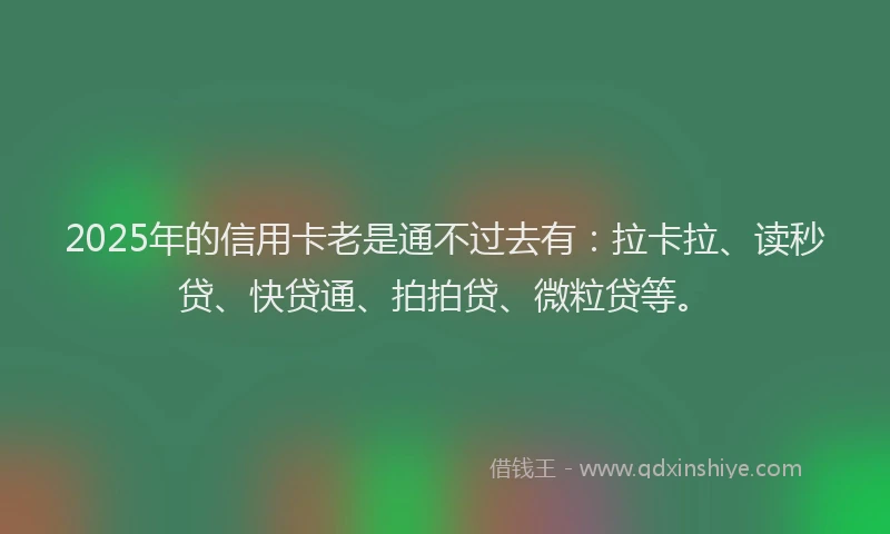 2025年的信用卡老是通不过去有：拉卡拉、读秒贷、快贷通、拍拍贷、微粒贷等。